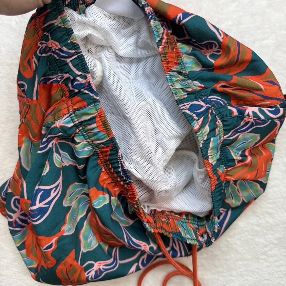 Cove Tropical Palm Leaf‎ Swim Trunks Mens Medium Green Orange Board Shorts
